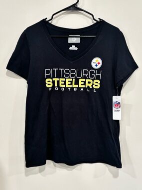 NFL Black V-Neck Tee with Pittsburgh Steelers Logo